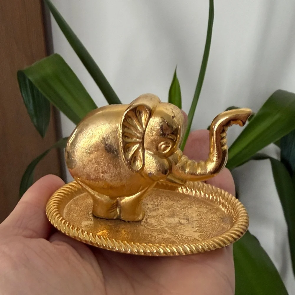 Golden Elephant Decorative Dish Ring Holder Trinket Decor